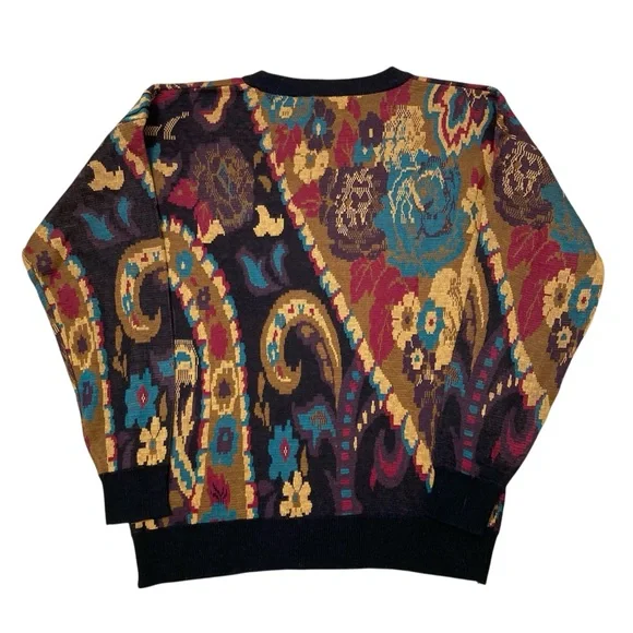 Vintage 80’s 90’s Colorful Floral Paisley Sweater Retro Funky Gold Men’s Large - Picture 7 of 9